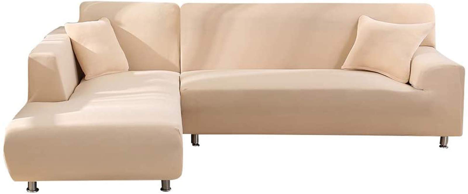TOPCHANCES L Shape Sofa Cover,2 Pieces L- Shaped Stretch Sectional Couch Covers with 2pcs Pillowcases,Stretch Sofa Slipcover L-Type 3 Seats +3 Seats Sectional Sofa Cover (Beige)