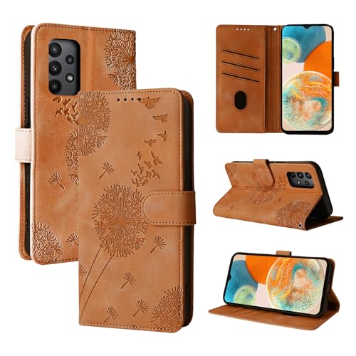 Rostsant Funda Samsung Galaxy A23 5G/M23 5G Diente de león Carcasa de Cuero PU Billetera Magnético Funda del Libro con Ranuras para Tarjetas para Samsung Galaxy A23 5G/M23 5G Marrón