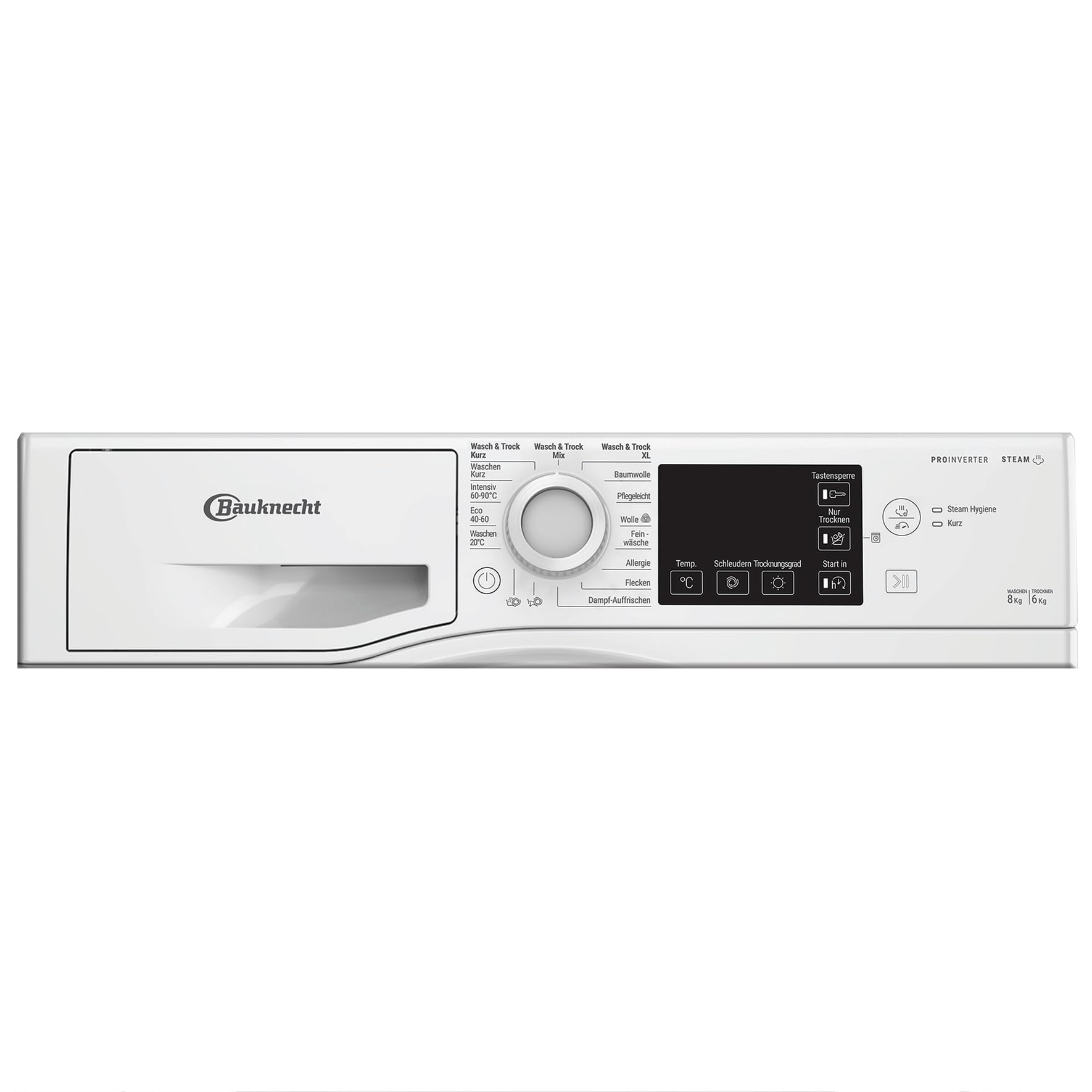 Bauknecht WD Eco Shield 8614 D Waschtrockner, 8 kg Waschen, 6 kg Trocknen, Flecken 40°, Steam Hygiene mit Antivirus, Steam Refresh, Anti-Allergie-Programm, Dynamic Inverter-Motor, Weiß