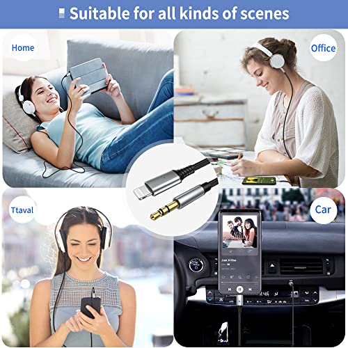 Image of Aux Cord for iPhone, iSkey 3.5mm Aux Cable for Car Compatible with iPhone 13 12 11 XS XR X 8 7 6 iPad iPod for Car Home Stereo, Speaker, Headphone, Support All iOS Version - 3.3ft (Silver)