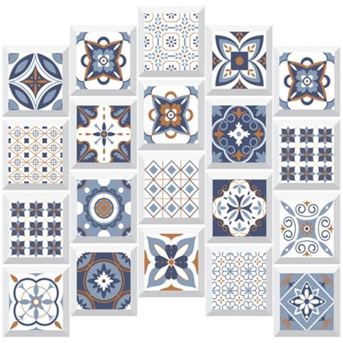 LOORGVEL 20 Pegatinas Autoadhesivas para Azulejos Vintage 10X10 CM Calcomanías Removibles para Decoración de Paredes de Cocina y Baño Diseño Retro Acabado Mate Adecuado para Renovar el