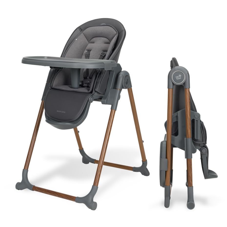 Maxi-Cosi Ava Plus Trona, 0 a 3 años, con almohadilla para recién nacidos incluida, compacta y plegable, ligera (9,62 kg), 6 posiciones de altura, bandeja extraíble, 2 ruedas, Elegance Graphite