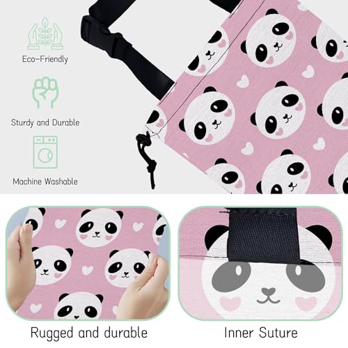 Image of Lovely Panda Car Garbage Bag,Hearts Waterproof Small Car Trash Bag Hanging Back of Seat,Drawstring Hanging Car Trash Bag with Adjustable Buckle for Car Accessories