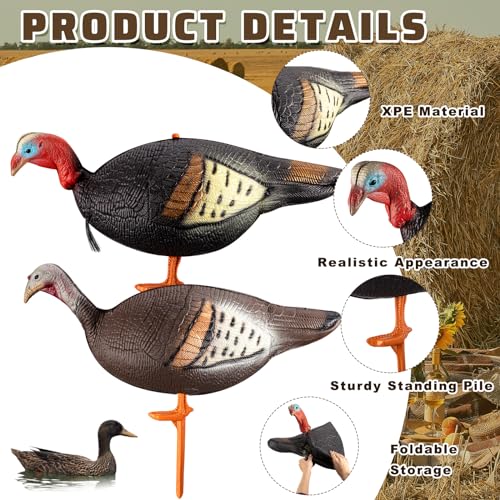image for Poen 2 Pcs Collapsible Turkey Decoys for Hunting Lookout Standing Life