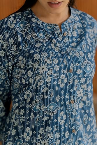Image of MIRCHI FASHION Pure Cotton A-Line Long Kurti | Printed Kantha Work Kurta for Women | Ethnic Office Wear Kurti