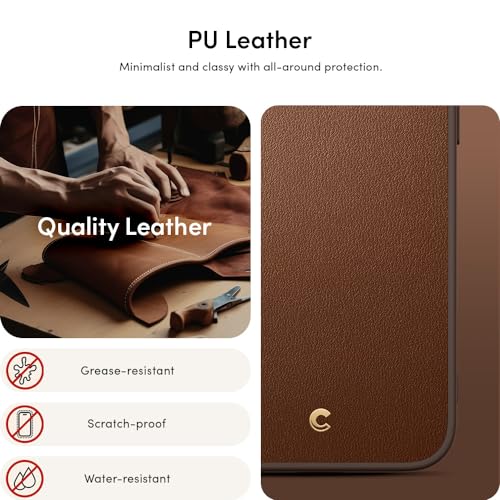 Image of Spigen Cyrill Kajuk Mag | iPhone 15 Pro Case | iPhone 15 Pro Back Cover | Faux Leather+TPU+PC - Saddle Brown