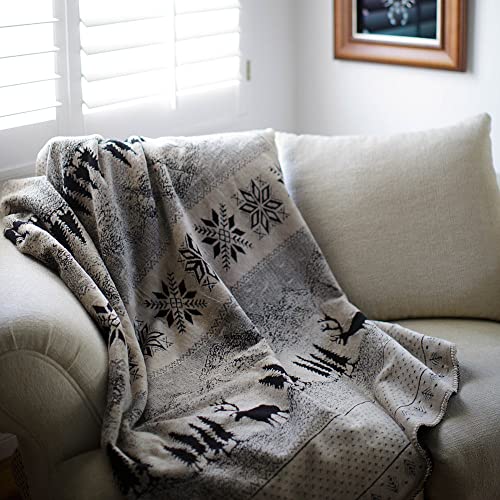 Denali Ultimate Comfort Rustic Throw Blanket W/Lightweight Microplush Acrylic, Super-Soft Fabric, American Made Hand-Stitched, Washable, & Dryable Throw Blankets - Black Forest Friends Design (60X70) #TOP4