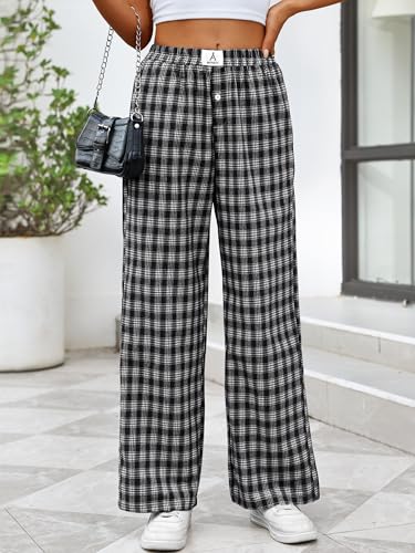 Image of ANRABESS Womens Gingham Striped Boxer Pants | 2026 Fall Outfits,Wide Leg Elastic Waist with Pockets,Casual Lounge Pajama Bottoms,Lightweight Breathable,Fashion Clothing