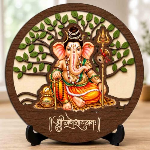 Image of Siddhivinayak Ganesh Premium Wooden God Idol for Indoor Temple, Living Room Shelf, Work Desk & Puja Decor - 5x5 Inch
