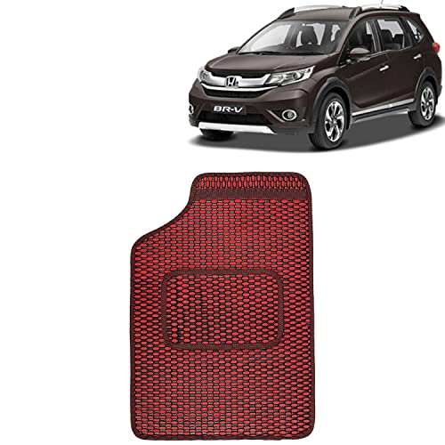 Image of Kingsway Dotted Design Car Floor Foot Mats Universal Fit for Honda BRV, Model Year : 2016 Onwards, Water and Dustproof, Color Red, Set of 5 Pieces