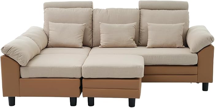 Sofa Sofa 3 Seater High Back Fabric Elastic Free Layout L-Shaped Sofa Low Sofa Elbow Sofa Corner Sofa Head Sofa 3 Seater Sofa Sofa Beige + Brown