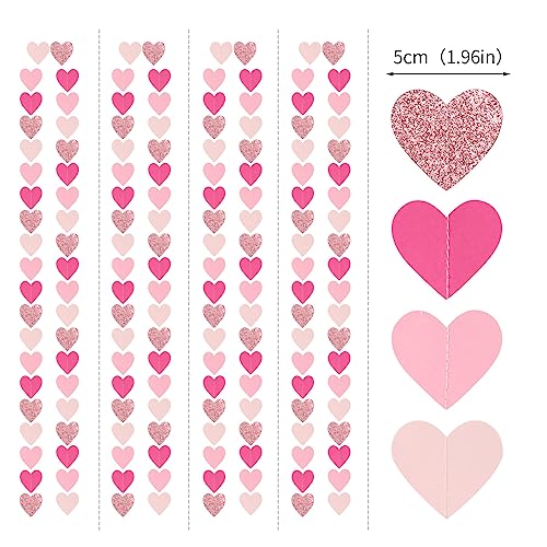 Image of Hot-Pink Rose-Gold Party Decorations Heart-Garland - 52ft Wedding Bridal Shower Hanging Decoration Streamers Banner,Baby Girl Birthday Bachelorette Engagement Mohters Valentines Day Decor Panduola