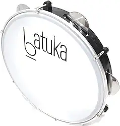 Pandeiro 10" Abs Preto Plat Inox Pele Leitosa Batuka