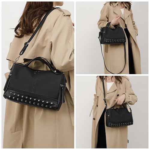 Women Leather Crossbody Bag Handbag with Adjustable Strap Boston Stylish Work Tote Studded Spacious Shoulder Purse2
