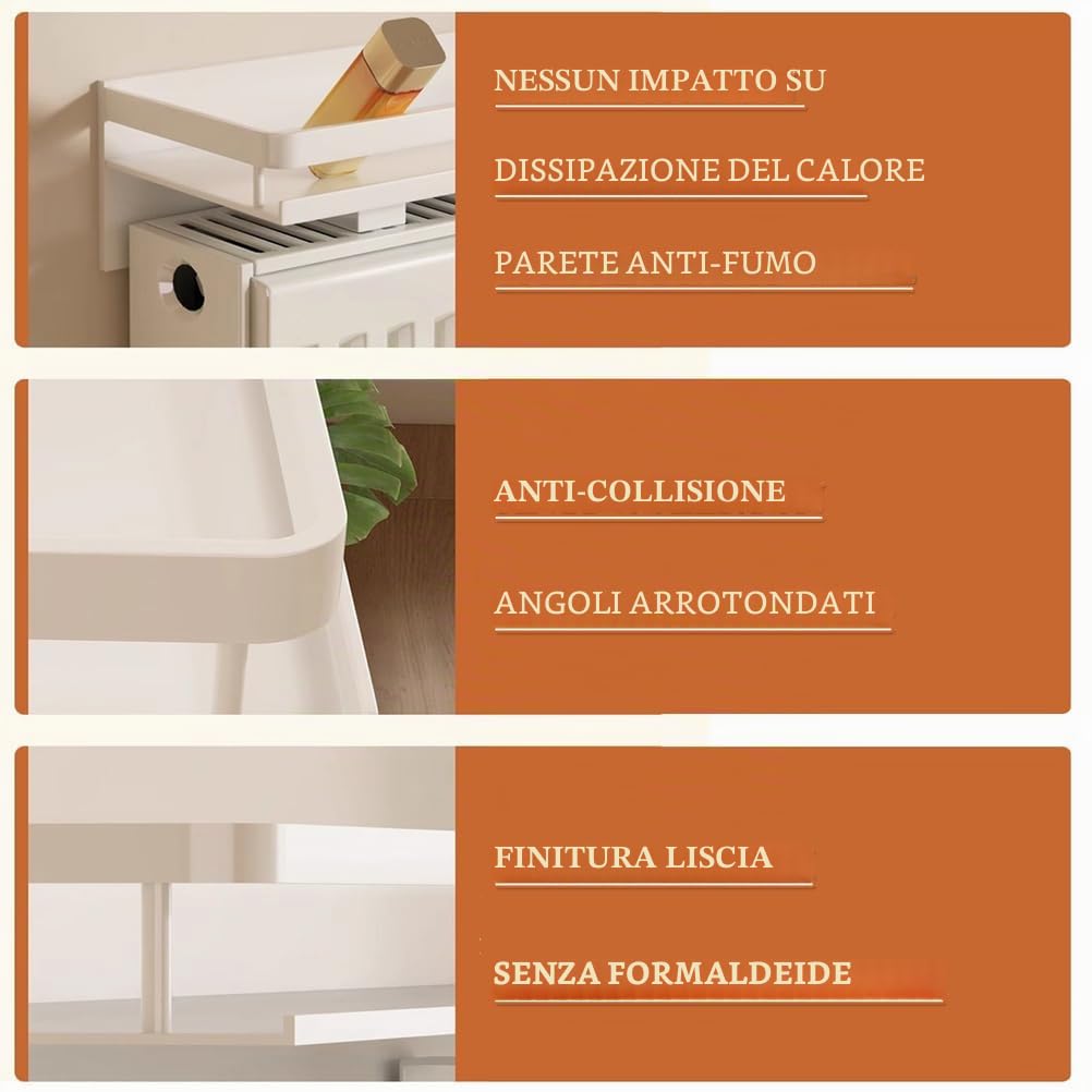 Mensola sopra Termosifone Bianco, Mensola per Termosifone Rimovibile, Mensola Termosifone con Spazio di Stoccaggio, Senza Foratura Easy Fit, Mantenere la Ltanza Ordinata,40cm/15.75in