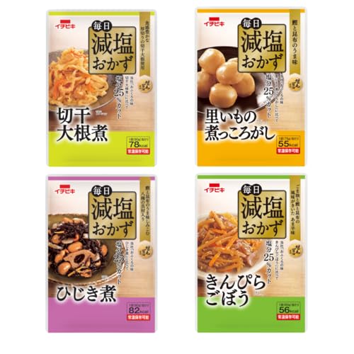 【16袋セット】減塩おかず 4種16食 詰め合わせ セット イチビキ レトルト食品 惣菜 野菜 煮物 常温 保存食 オリジナルシール付き