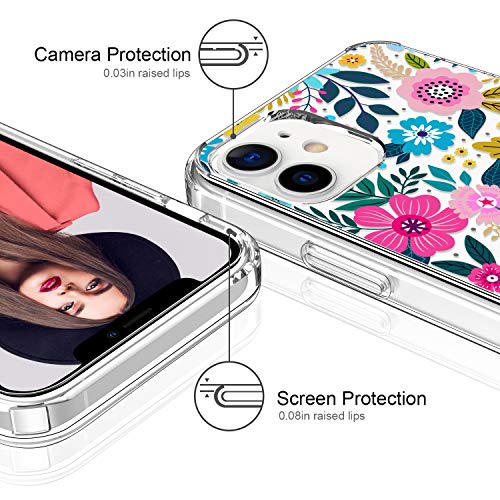 Icedio For Iphone 12 Mini Case With Screen Protector,Clear With Cute Colorful Blooming Floral Patterns For Girls Women,Slim Fit Tpu Cover Protective Phone Case For Iphone 12 Mini 5.4" #TOP1