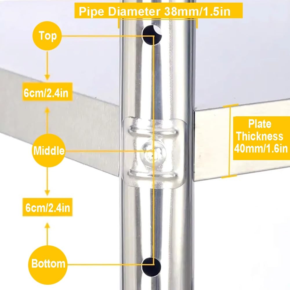 Scaffale da cucina a 4 ripiani in acciaio inox, resistente, in metallo, regolabile, altezza 119,9 cm, finitura argento, ideale per uso domestico o ristorante