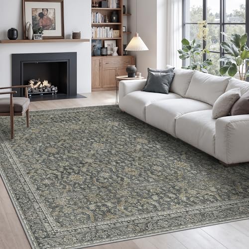 Rugland 6x9 Area Rugs - Stain Resistant Washable Rug, Anti Slip Rugs for Living Room, Vintage Tribal Area Rugs(Vintage01-Deep, 6'x9')
