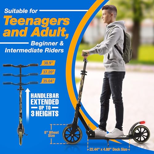 Image of SereneLife Two Wheel Scooter for Teens, Smooth Gliding Kick Scooter for Adults w /Adjustable Height for Ages 8+, Portable All Terrain Scooter w /Carry Straps, Easy to Fold