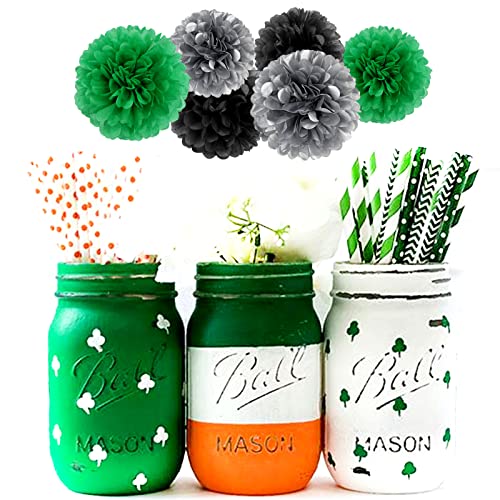 Image of Black Green Silver Football Party-Decorations - 30pcs Soccer Graduation Streamers,Tissue Pom Poms,Tassel Garland Backdrop Men Boys Birthday Spring Sunmer Bunting Jungle theme Banner Lasting Surprise