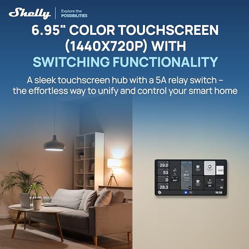 Shelly Czarny wyświetlacz ścienny X2i – inteligentny panel sterowania do domu, ekran dotykowy 6,9", Wi-Fi i Bluetooth, bezprzewodowe sterowanie inteligentnymi urządzeniami, przekaźnik 5A, kompatybilny