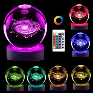 Galaxy Light, 3.15 Inch 3D Solar System Crystal Ball Night Light, 16 Color Change Galaxy Glass Ball Space Lamp with Remote Control LED Wooden Base, Astronomy gifts for Kids, Boys Girls(Galaxy)