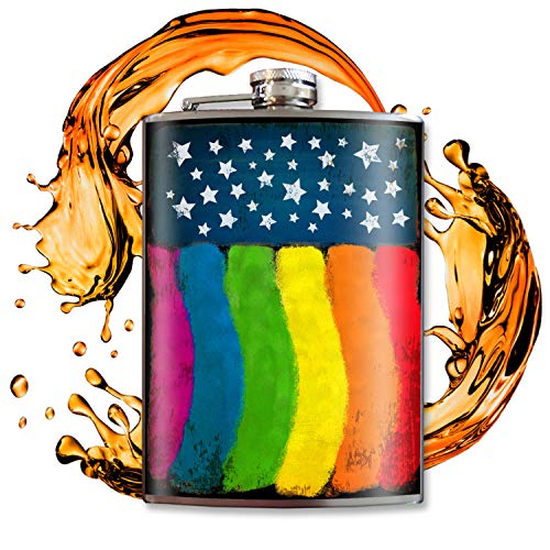 Pride Flag Flask - Flasks For Liquor For Men - Flasks For Liquor For Women - Flask For Women - Cool Gifts For Women And Men - 8 Oz Stainless Steel Flask - Hip Flask - Gay Gifts - Trixie and Milo