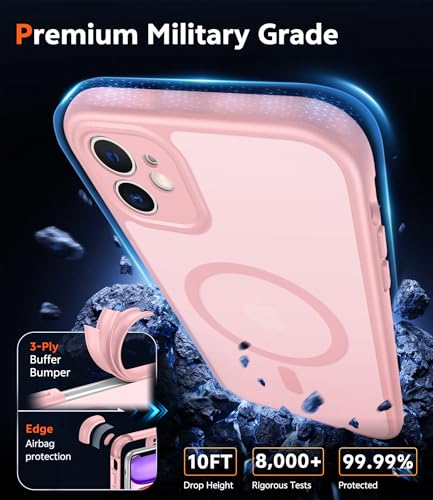 Image of FNTCASE for iPhone 11 Case Matte: Magnetic Phone Cases Compatible with Magsafe Slim Anti Yellowing Military Grade Drop Protection Rugged Shockproof Protective Translucent Cell Cover (C-Pink)