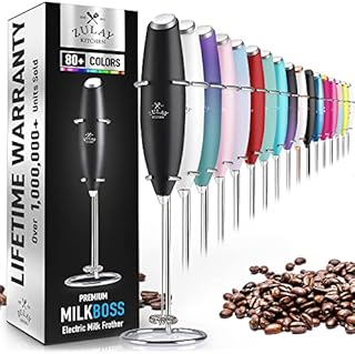 Zulay Original Milk Frother Handheld Foam Maker for Lattes - Whisk Drink Mixer for Coffee, Mini Foamer for Cappuccino, Frappe, Matcha, Hot Chocolate by Milk Boss (Black)