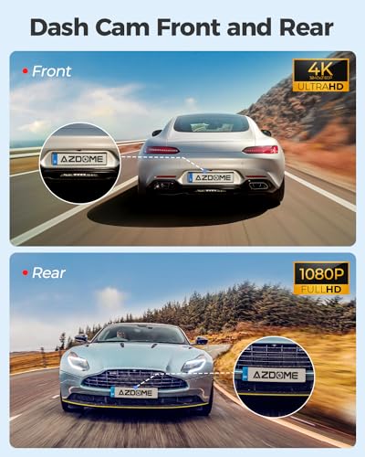 AZDOME 4K 5Ghz WiFi GPS Dashcam Caméra de Voiture, Vision Nocturne, Enregistrement en Boucle, G capteur, Surveillance de Stationnement Caméra Embarquée Enregistreur Carte SD 64 Go Incluse (M300S)