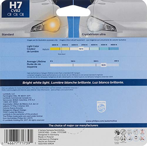 Philips H7 Crystalvision Ultra Upgraded Bright White Headlight Bulb, 2 Pack #TOP1