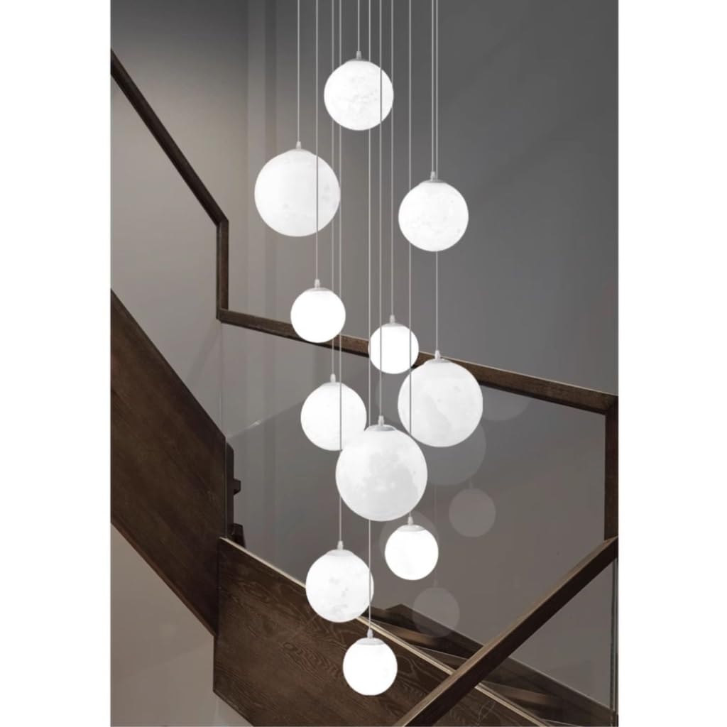 Sospensione Moderno La Spia Lampada A Sospensione Della Scala Lunare E27 Per Soffitti Ad Alta Modifica Lampadari A Soffitto In Legno Light Plapshade Per Scale, Sala Da Pranzo Soggiorno Foyers(11