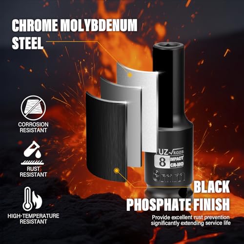 Image of 1 /2 Inch Drive 8mm Deep Metric Impact Socket,CR-MO,6 Point Radius Corner Design,Square Chamfered Opening,Axle Nut Impact Grade Socket for Easy Removal