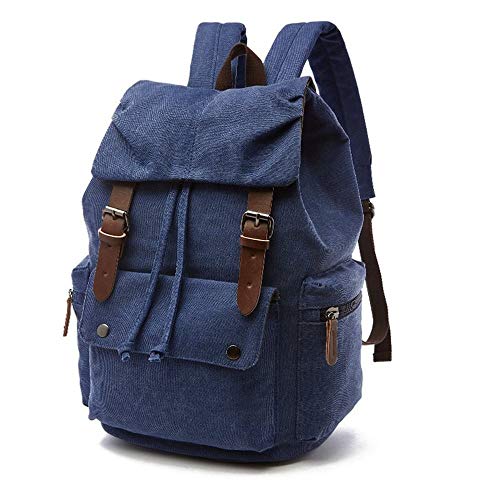 Nolix New canvas bag Backpack computer bag Korean style trendy bag Backpack student bag Travel backpack (dark blue)