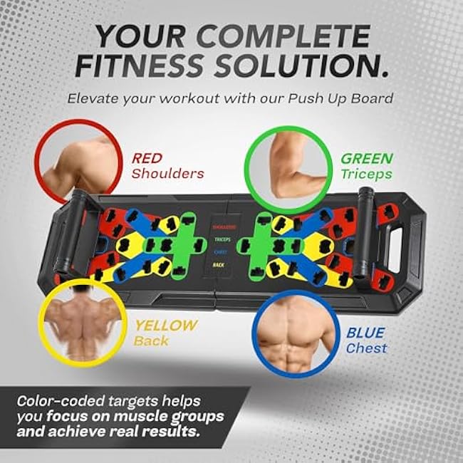 Push Up Board - Portable Multifunction All-in-One Fitness Accessories, Includes Resistance Bands & Pull Up Band, Durable Workout Board for Home Gym, Great Chest Workout Equipment