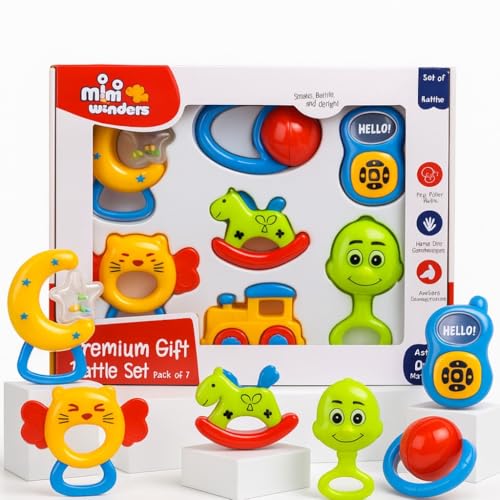 Image of Storio Baby Rattle Gift Set | Newborn Sensory Toys for 0-12 Months | 6 Pc Rattle Set with Teether | Ideal Baby Shower Gift for Boys & Girls | Multicolor
