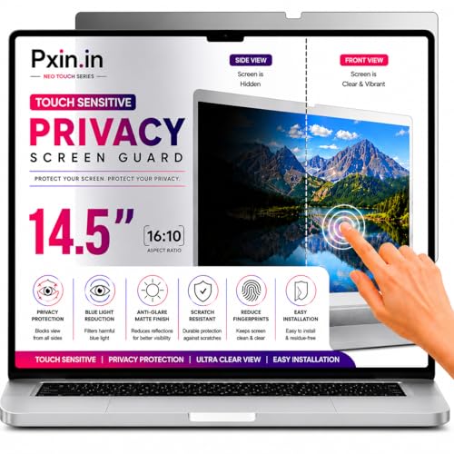 Image of Pxin Neo 14.5 Inch (16:10) | Touch Sensitive Privacy | Anti Blue | Anti Glare | UV (A /B /C) Block| OptiX & BLUVLIGHT Block Layer | Privacy Filter compatible with HP /Dell /Lenovo /Asus /Acer