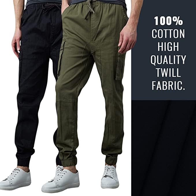 3-Pack Men's Cotton Flex Stretch Cargo Combat Jogger Pants (Sizes, S-2XL)4