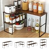 Golener Countertop Organizer Corner Shelf, 2 Tier Adjustable Stackable Corner Shelves for Kitchen, Bathroom, Spice Rack, Coffee Area, Over Sink, Dresser Table, Corner Counter Shelf Stand, Rustic Brown