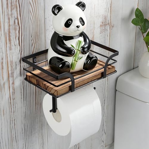 AIDILI Farmhouse Toilet Paper Holder with Shelf, Bathroom Washroom Country Decor Toilet Tissue Paper Roll Holder for Cell Phone&Wipes&Reading (Adhesive & Screw-in Wall Mount)