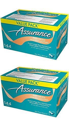 Assurance Premium Washcloths Value Pack 144 Count Carton (2-Carton Multipack 288 Washcloths Total)