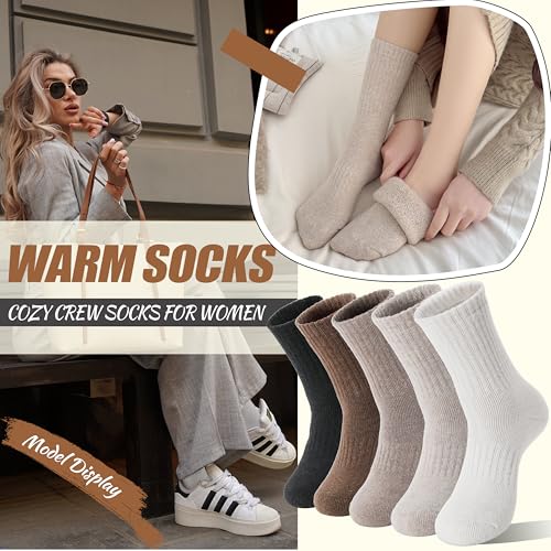 EBMORE 5 Pairs Women Merino Wool Boot Socks Warm Thermal Winter Thick Hiking Cozy Cabin Crew Comfy Socks for Ladies4