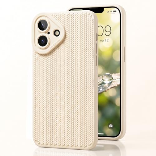 Image of amazon basics Luxury 3D Knitted Texture Soft Silicone Back Cover for iPhone 17 | Slim Fit Shockproof Case with Camera Protection & Non-Slip Grip - Cream