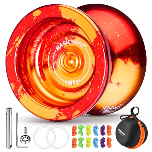 Yo yoyo réactif N11, yoyo professionnel pour enfants en métal résistant avec roulement pour joueurs avancés + kit de roulement + 12 cordons + sac Yo Jo