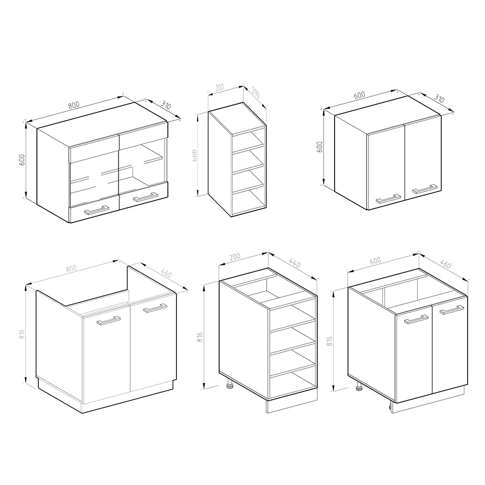 Vicco Singleküche R-Line, Weiß Landhaus/Weiß, 160 cm, AP Eiche, mit Flexibler Anordnung der Module und erweiterbar