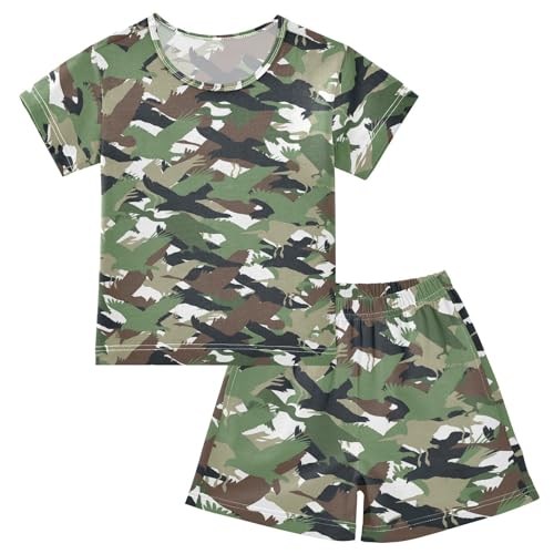 Pajama Short Sets Army Birds Camouflage Soft Cotton Summer Sleepwear 2 Piece PJS Size 5-14T