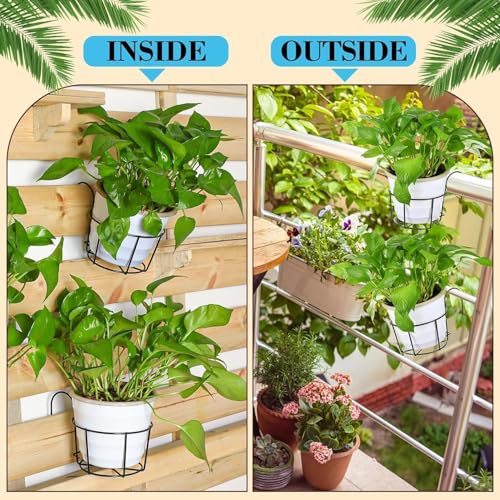 Image of Anti Rust Metal Hanging Planters for Balcony | Round Flowerpot Holder | Railing Planters, Fence Garden Flowerpot, Gamla, Flower Pots for Home and Garden (Black - Pack of 8)