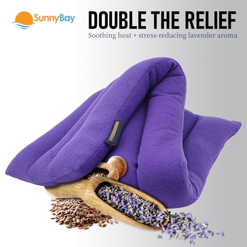 Image of SunnyBay Lavender Microwave Heating Pad, 26 inch Long Microwavable Neck Wrap & Heat Pack for Moist Hot Therapy, Heated Neck Warmer for Neck, Shoulder & Back Pain Relief, Flaxseed Filling, 26x6, Purple
