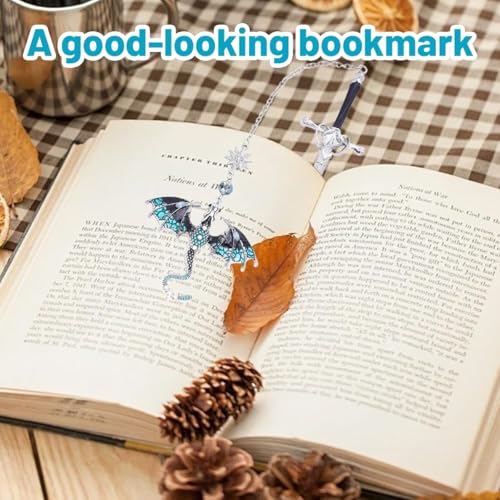 Image of Metal Bookmark, Sword Dragon Bookmark for Books, Aesthetic Book Markers for Novels, Reading Accessories, Gift for Book Lovers, Cute Bookmark with Flying Dragon Pendant